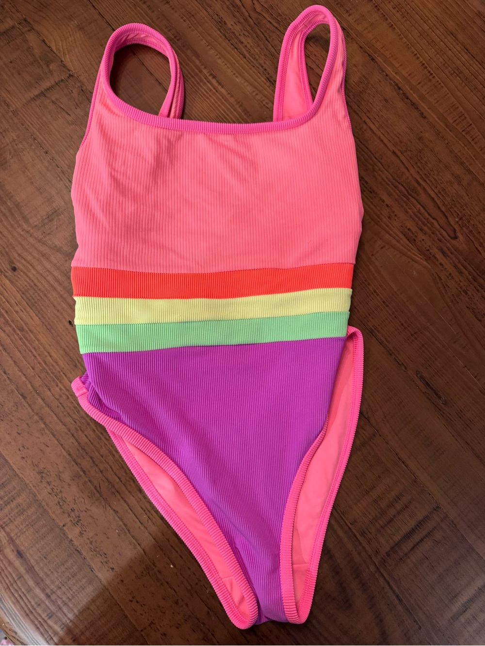 LainSnow Pink & Purple Kids One-Piece Swimsuit with Neon Stripe
